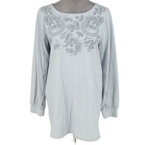 J Jill Pure Jill Top Womens Medium Gray Embroidered Tunic Cotton T-shirt